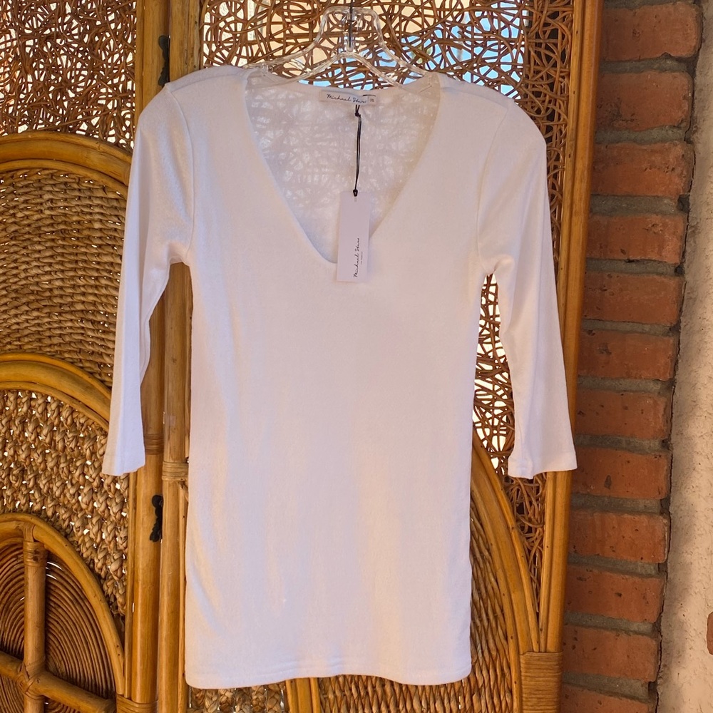 NWT Michael Stars Classic White 31/4 Sleeve  Blouse Top Size Small